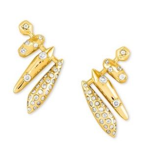 Kendra Scott Selena Earrings Gold CZ Stone Details Climber Posts
